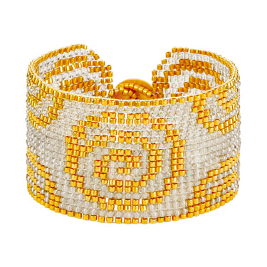 Brazalete Telar Dorado Grueso Espirales Gris Traslúcido